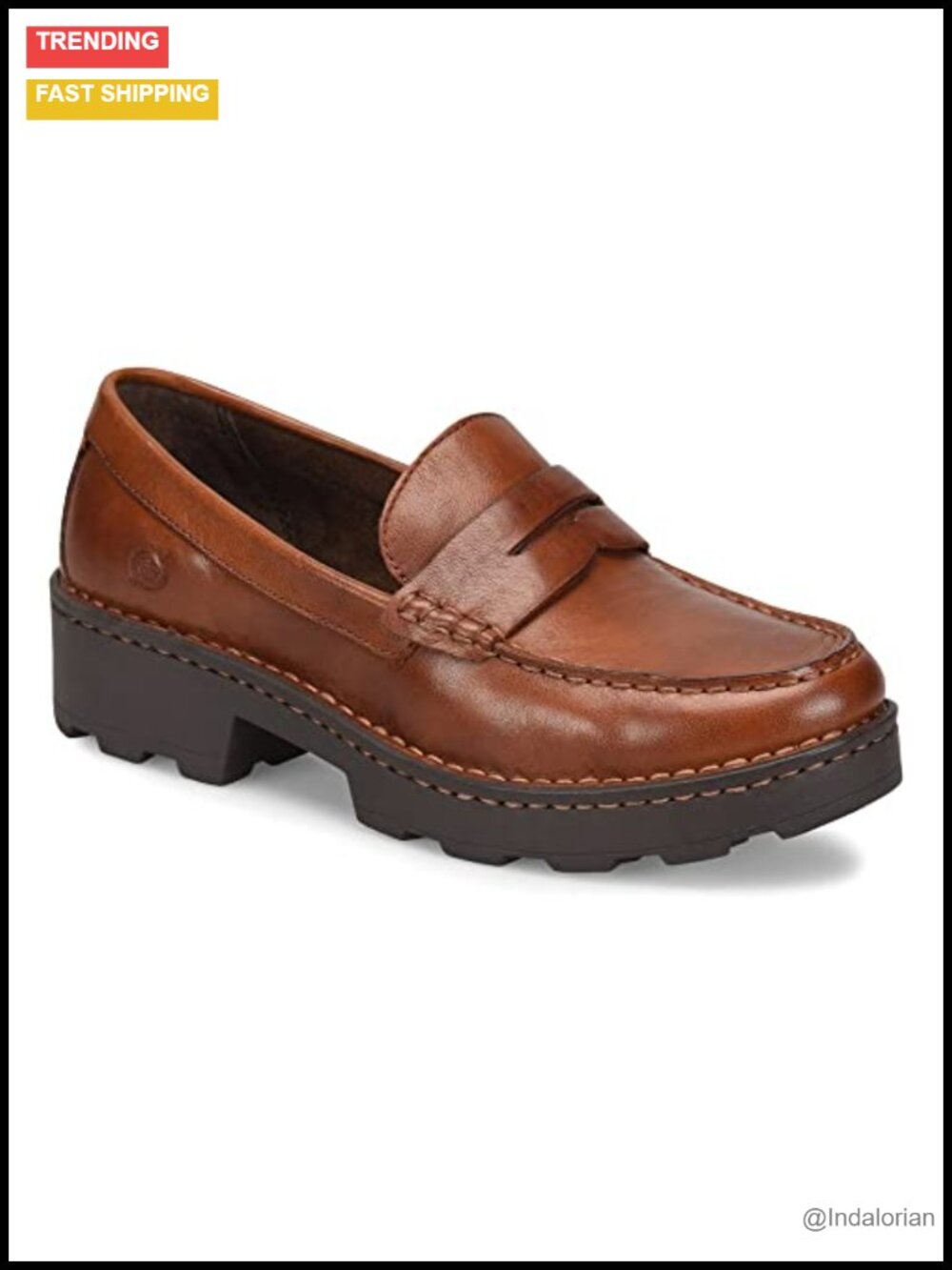 Born Carrera Women's Leather Pull-On Loafer Chunky Lug Sole